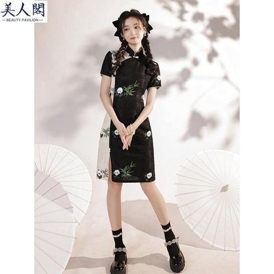 小個子旗袍女夏款2022年新款改良年輕少女款國潮連衣裙中國風日常-美人閣