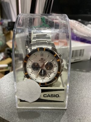 EDIFICE CASIO卡西歐 三眼錶 黃黑錶框 白面黑 照明功能 不銹鋼 52mm 男錶 EFR-534D-7A E