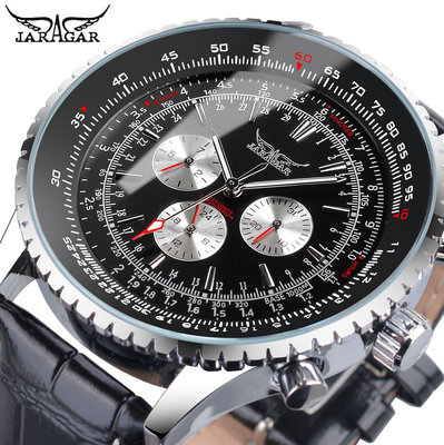 現貨男士手錶腕錶Jaragar 系列3錶盤時尚男式機械錶手錶自動手錶