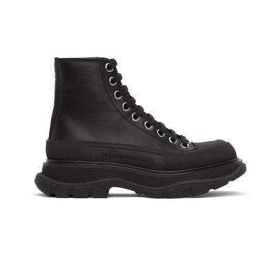 [全新真品代購-F/W21 新品!] Alexander McQueen 黑色皮革 厚底 高筒鞋 / 靴子 (麥昆)