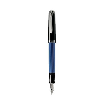 歐洲百利金（Pelikan）M405藍黑色條紋鍍銠F筆尖14K金 活塞上鋼筆超夯 正品 現貨