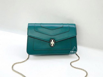 A11865 BVLGARI Serpenti Forever 祖母綠牛皮下蓋蛇頭woc/291857(台北店)