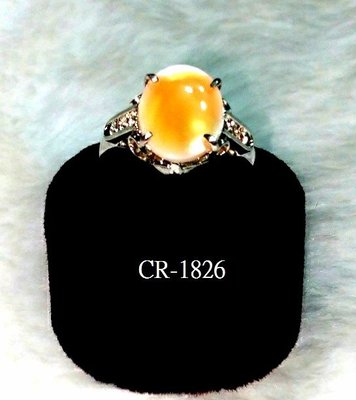 CR-1826 鍍K白橢圓型台戒指鑲粉紅色文蛤橢圓型(9MMX11MM)戒圍(16.5MM)