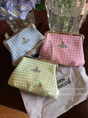 小Z代購#Vivienne Westwood 西太后斜挎鏈條包刺繡土星格子餃子包糖果色夏季口金包