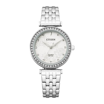 【金台鐘錶】CITIZEN星辰 時尚女錶 晶鑽 錶徑 30mm (銀面) 生活防水 ER0211-52A