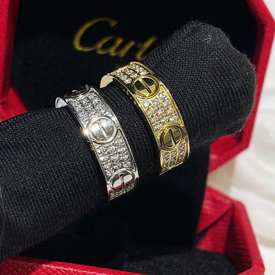 【KK精選】Cartier卡地亞 經典款三排鉆銀色金色滿天星LOVE戒指鈦鋼指環有