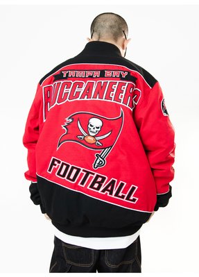 Cover Taiwan 官方直營 NFL 海盜隊 超級盃 刺繡 棒球外套 嘻哈 寬鬆 紅色 黑色 大尺碼 (預購)
