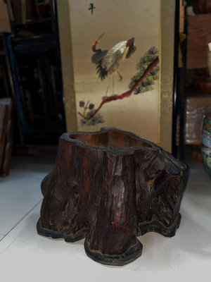 清代古董茶道具日本回流百年老奇木火缽 ，煮茶烤火尺寸44*4
