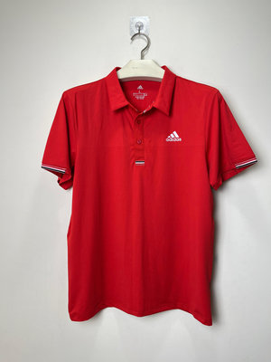 MJK 一元起標 全新 adidas 紅色 涼感 休閒運動短袖POLO衫 L號