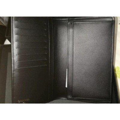 直購#Chanel香奈兒 wallet Boy A80285 黑色羊皮金扣 對摺長夾 黑色 卡夾 錢包
