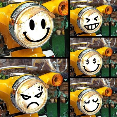 笑臉貼紙 Emoji表情符號機車大燈貼花 踏板車可愛有趣貼紙適用於Piaggio Vespa Spring GTS300-概念汽車