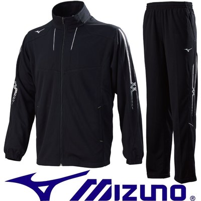 鞋大王Mizuno 853499 黑色 針織運動套裝(上衣+褲子)，休閒，運動，彈性【特價出清，免運費】