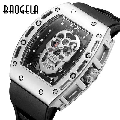 現貨手錶腕錶BAOGELA寶格拉 霸氣骷髏頭手錶硅膠男錶防水運動石英錶跨境外貿