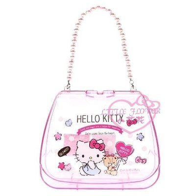 ♥小公主日本精品♥HelloKitty凱蒂貓美樂蒂淡粉色透明造型手提盒 收納盒 夢幻少女心珠寶手提盒 ~3
