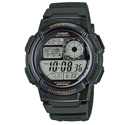 CASIO WATCH世界之城電子數位膠帶錶型號 : AE-1000W-3A-墨綠/43.7mm【神梭鐘錶】