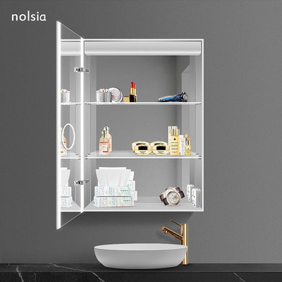 【現貨】【nolsia 1878】浴室鏡柜帶燈led鏡箱衛生間鏡子收納一體柜儲物柜