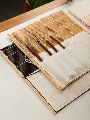 日式竹制筆卷 褐色簡約筆袋古風新竹簾老竹色透氣筆簾袋收納袋