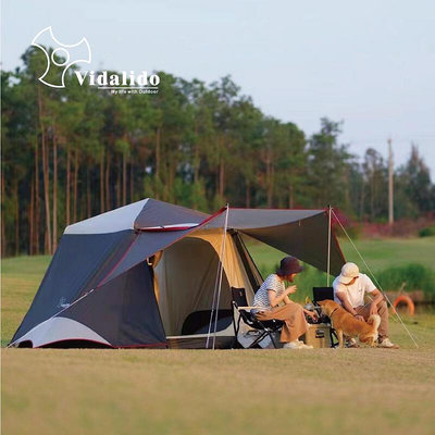 vidalido自動戶外野營雙層一房一廳露營防暴雨防曬3 4 5人大帳篷