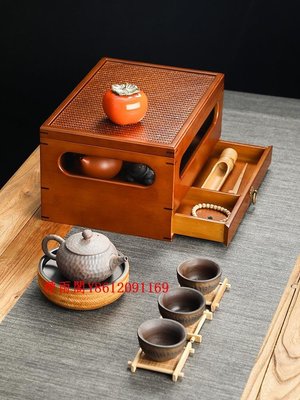特賣-手工竹制竹編茶具收納盒復古中式茶柜多層茶具整理箱多寶閣置物架