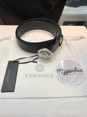 Versace 黑標 經典 女王頭 銀色 金屬皮帶頭 真皮 皮帶 全新正品 男裝 歐洲精品