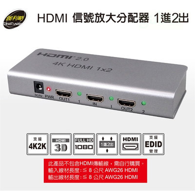 【含稅附發票】【公司貨】伽利略 HDMI 信號放大分配器 1進2出HDS402A