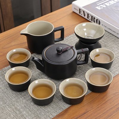 黑陶蓋碗茶具套裝家用辦公簡約陶瓷茶杯茶壺整套功夫茶具商務禮品