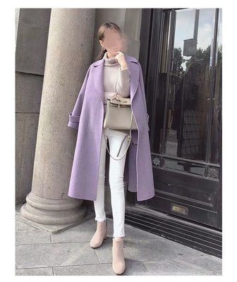 浪漫紫100%雙面手工羊毛大衣