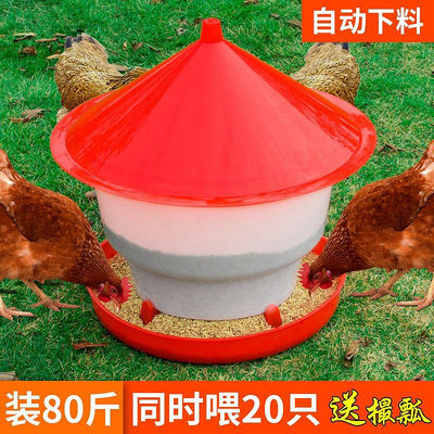【熱賣】塑料 飼料桶 帶蓋防雨 自動下料 加大鷄食槽 餵鷄鴨鵝養殖 飼料槽餵食器 HTZ6