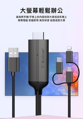 【熱賣精選】轉接器 手機連接電視 隨插即用 MiraScreen 三合一有線影像轉接器(Lightning/Micro/