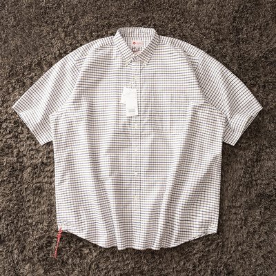 【MOMO全球購】BEAMS JAPAN 日本制 紅繩 細格紋寬松休閒短袖襯衫