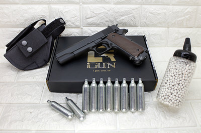 台南 武星級 iGUN M1911 手槍 CO2槍 PMC + CO2小鋼瓶 + 奶瓶 + 槍套 ( COLT 45手槍