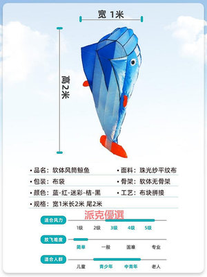 精品年新款濰坊軟體鯨魚風箏兒童手持微風易飛成人卡通新款風箏