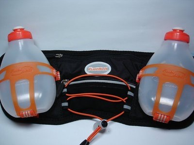 FuelBelt R2OUTDOOR水壺補給腰帶,三個置物袋,繫物鬆緊繩乙條.橘紅