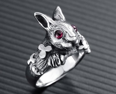【創銀坊】兔寶寶 925純銀 戒指 彼得兔 兔子 紅 寶石 貓 喬治傑生 水晶 熊貓 龍貓 動物 戒子(R-10603)