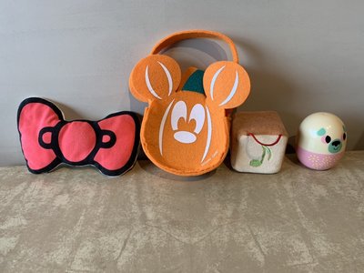 ［老東西］新二手玩具，迪士尼 米奇 Mikey Mouse 可愛絨毛提袋，方塊嬰兒手玩鈴鐺，可愛扭蛋殼，啾聲蝴蝶節裝飾