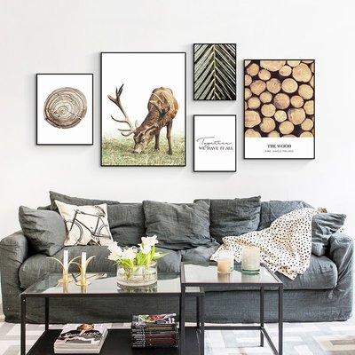 熱銷 北歐風格客廳裝飾畫沙發背景墻麋鹿創意組合掛畫現代簡約墻上壁畫KK