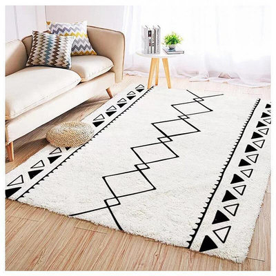 仿羊絨家用地毯客廳茶几地毯簡約線條摩洛哥加厚客廳臥室床邊地墊