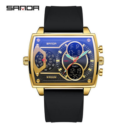 現貨男士手錶腕錶三達新款6032硅膠方形腕錶時尚運動多功能學生電子錶骷髏頭男錶