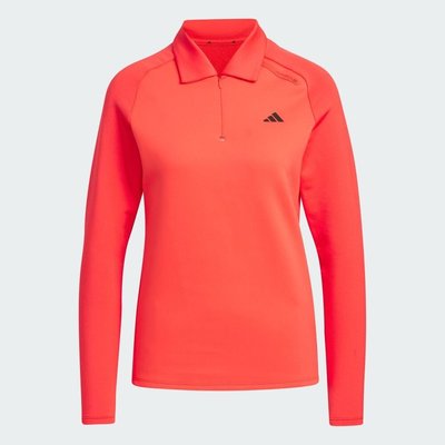 [小鷹小舖] Adidas HZ6111 阿迪達斯 高爾夫長袖襯衫 女仕 出色的保暖性 1/4拉鍊設計 彈力結構 亮紅色