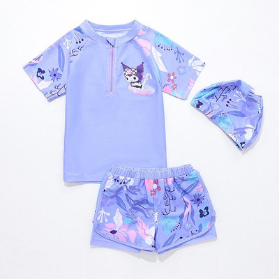 【X-KID】庫洛米女童兩件式泳衣套裝速乾卡通可愛兒童分體泳裝兩件套满599免運