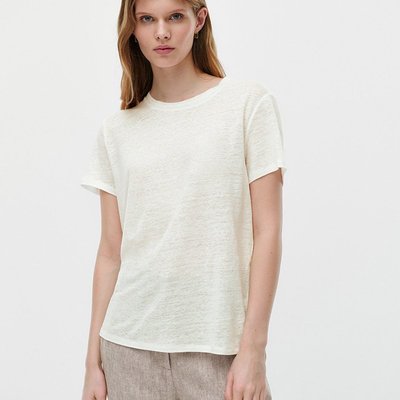 【全新現貨】Massimo Dutti MD2022年氣質白色夏季新款短袖棉麻薄款寬松圓領T恤女簡約上衣
