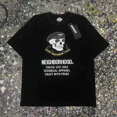 日本neighborhood潮牌nbhd squad機車骷髏骨頭motor黑色短袖T恤tee