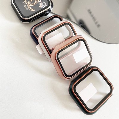 gaming微小配件-電鍍PC錶殼+鋼化膜2合1 適用於Apple Watch 2/3/4/5/6/SE/7 智能手錶雙色保護殼-gm