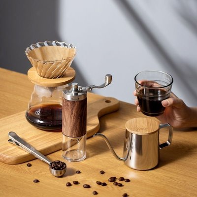 LHOPAN手沖咖啡壺套裝手磨咖啡機咖啡豆研磨機分享壺手沖壺過濾杯~特價