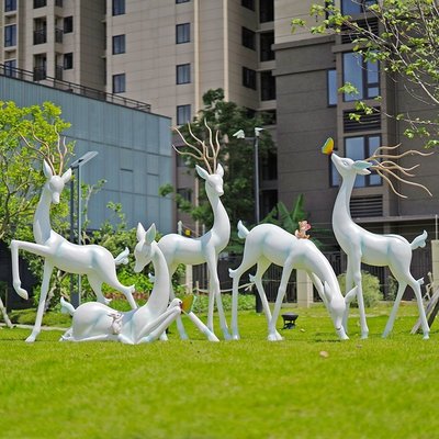 抽象梅花鹿玻璃鋼造景戶外大型雕塑園林草坪景觀小品裝飾白鹿擺件超夯 精品