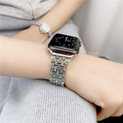 氣質彩鑽錶帶 不鏽鋼錶帶 適用於Apple Watch 3 4 5 6 SE 44/40mm 42/45mm 金屬錶帶