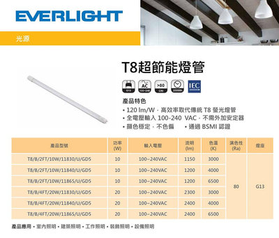 好時光～25入 億光 LED T8 4尺 20W 2尺 10W 取代傳統T8燈管 全電壓 白光 自然光 黃光 玻塑燈管