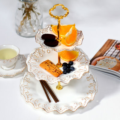英式下午茶三層水果盤蛋糕創意家用客廳陶瓷歐式點心甜品架子托盤-雙喜生活館