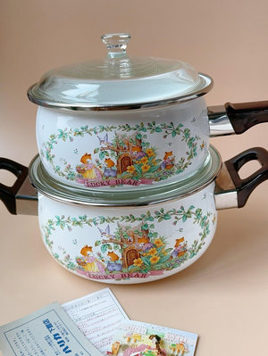日本復古昭和琺瑯搪瓷鍋  雙耳鍋 湯鍋