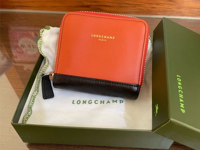 Longchamp 小羊皮 真皮皮夾 義大利帶回 經典質感 桃橘 專櫃真品 稀少 非LV Coach 專櫃都漲價了 皮革細緻 質感優秀